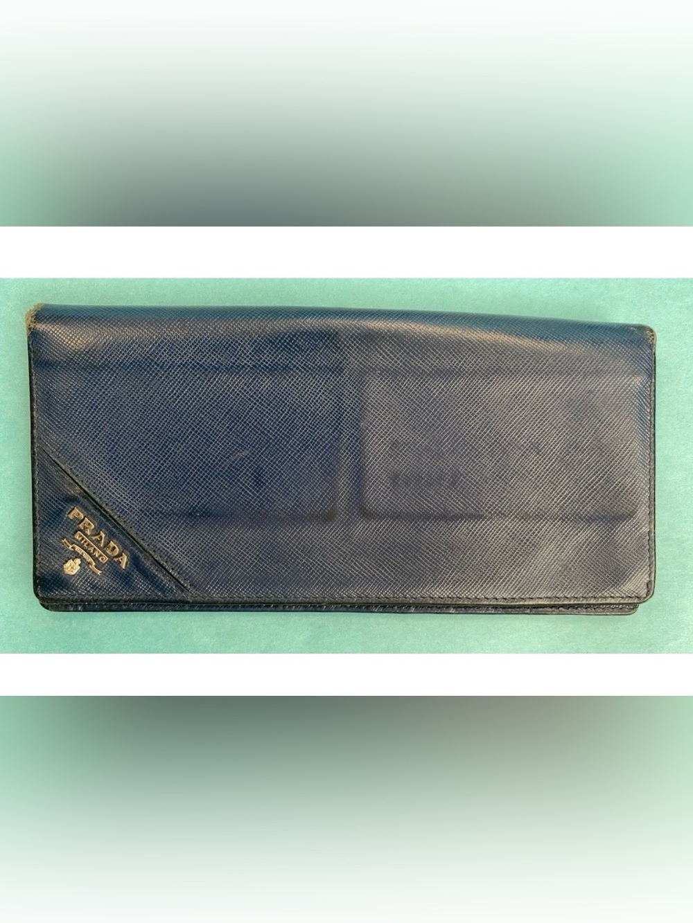 Vintage Prada Blue Leather Long Wallet